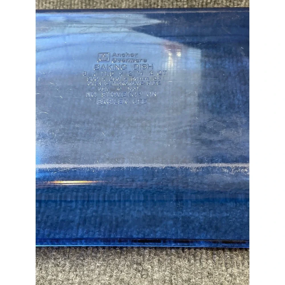 Anchor Hocking Cobalt Blue Glass Baking Dish 2 Quart Rectangular 8x11.5x2 USA